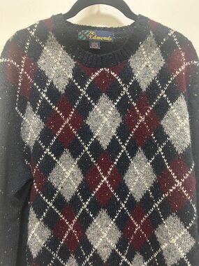 Men's Navy Argyle Crewneck Sweater- vintage